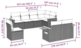 8 pcs conjunto sofás de jardim com almofadões vime PE preto