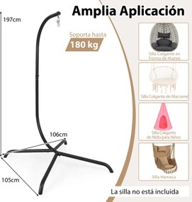 Suporte em forma de C para rede com rotação de 360° Gancho de mola para interiores e exteriores 106 x 105 x 197 cm Preto