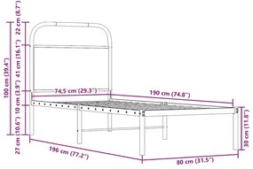 Cabeceira de cama 75 cm derivados madeira/aço carvalho sonoma