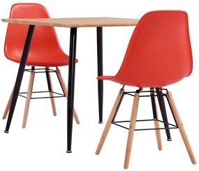 vidaXL 3 pcs conjunto de jantar plástico vermelho