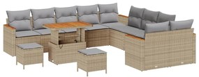 Conjunto de Sofá de Jardim vidaXL com 13 Peças e Almofadas Bege Rattan