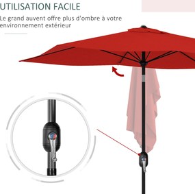 Guarda-sol retangular inclinável de 2 x 3 m com manivela, lona de poliéster impermeável de alta densidade (180 g/m²), vermelho