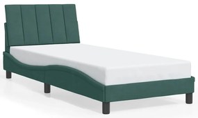 Estrutura de cama c/ luzes LED 90x190 cm veludo verde-escuro