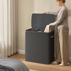 Cesto para roupa suja com 3 compartimentos, 190 l, 64 x 40 x 75 cm Preto