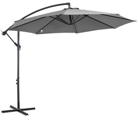 Outsunny Chapéu de Sol de Jardim Ø300x250cm Chapéu de Sol Excêntrico Inclinável com Manivela Base Cruzada Suporte de Aço e Proteção Solar para Terraço Exterior Cinza