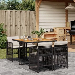 vidaXL 5 pcs conjunto de jantar p/ jardim c/ almofadões vime PE preto
