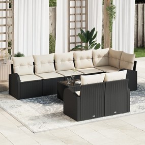Conjunto de Sofás de Jardim de 8 Peças com Almofadas de Vime PE Preto