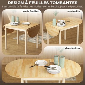 Mesa de jantar dobrável oval em madeira maciça 140 x 70 x 75 cm, com 2 abas (CADEIRAS NÃO INCLUIDAS), que ocupa pouco espaço,  Cor: natural