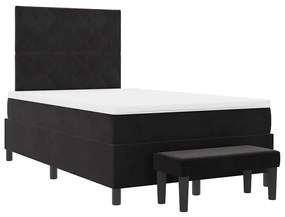 Cama box spring com colchão e banco preto 120x200 cm veludo
