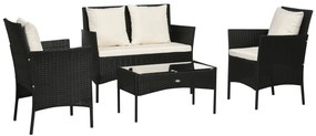 Conjunto de Jardim de Vime Sintético Conjunto de 4 Peças Móveis de Jar