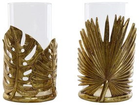 Castiçais DKD Home Decor Cristal Folha Dourado Resina (16 x 15 x 26 cm) (2 pcs)