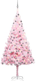 Árvore Natal artificial pré-iluminada c/ bolas PVC rosa