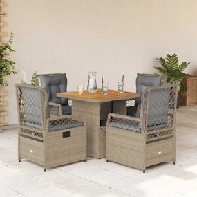 vidaXL 5 pcs conjunto de jantar p/ jardim com almofadões vime PE bege