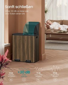 Caixote do lixo 59 x 36,5 x 65,2 cm com 2 compartimentos e 15 sacos de lixo Softclose em castanho