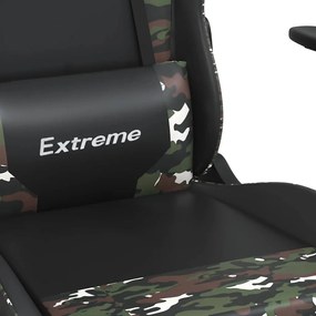 Cadeira gaming massagens apoio pés couro artif preto/camuflagem