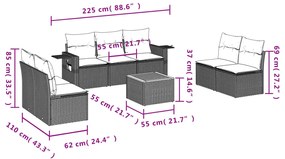 8 pcs conjunto sofás de jardim com almofadões vime PE preto
