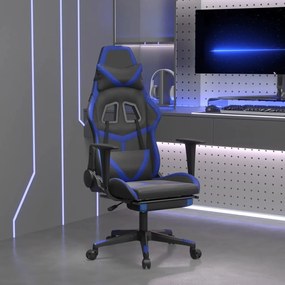 Cadeira gaming massagens c/ apoio pés couro artif. preto/azul