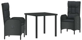 Conjunto de Jantar para Jardim com 3 Peças em Rattan Sintético Preto