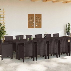 Conjunto de Jantar para Jardim 15 pcs Castanho Largo Vime &amp; Aço