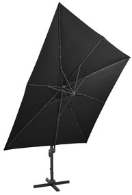 Guarda-sol jardim cantilever c/ poste e luzes LED 300 cm preto