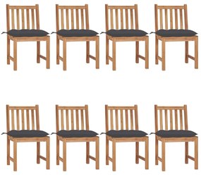 Cadeiras de jardim 8 pcs c/ almofadões madeira de teca maciça