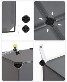 Conjunto de caixas de 16 cubos plástico Tamanho por painel de plástico: 30 x 30 cm cinzento