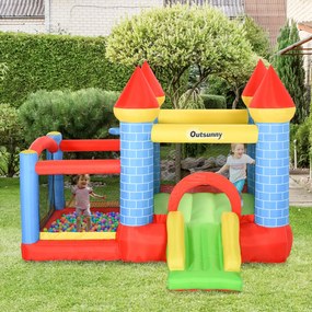 Castelo inflável infantil com escorrega cama de salto insuflador e bolsa de transporte para interior e exterior 300x275x210 cm Multicolor