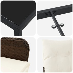 Conjunto de Jantar de Jardim de 7 Peças com Almofadas Castanhas de Rat