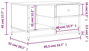 Mesa de centro 85,5x51x45 cm derivados de madeira cinza sonoma