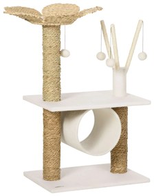 PawHut Árvore Arranhador para Gatos Médios Altura 91cm Torre para Gatos com Cama em Forma de Flor 56x40x91cm Branco e Bege