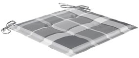 Cadeiras de jardim c/ almofadões xadrez cinzento 8 pcs teca