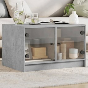 vidaXL Mesa de centro c/ portas de vidro 68x50x42 cm cinza cimento