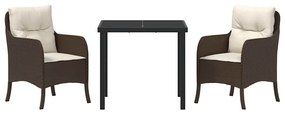 Conjunto de Jantar de Jardim de 3 Peças com Almofadas Castanho Vime Po