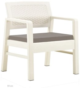 Conjunto lounge para jardim 3 pcs plástico branco