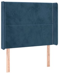 Cabeceira cama c/ luzes LED veludo 83x16x118/128 cm azul-escuro