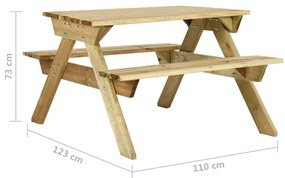 Mesa de piquenique com bancos 110x123x73 cm pinho impregnado