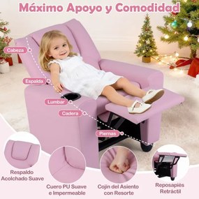 Poltrona reclinável para crianças em veludo, com porta-copos e apoio para os pés ajustável, para sala de estar ou área de jogos, a partir dos 3 anos R