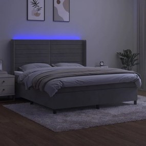 Cama box spring c/ colchão/LED 180x200 cm veludo cinzento-claro