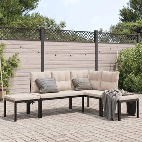 4 pcs sofás de jardim com almofadões aço revestido a pó preto