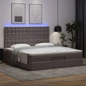 Estrutura de cama otomana com colchão cinza couro falso