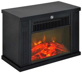 HOMCOM Lareira Elétrica Portátil com Termostato Ajustável 600W/1200W e Efeito de Chama Realista 34x17x25cm Preta