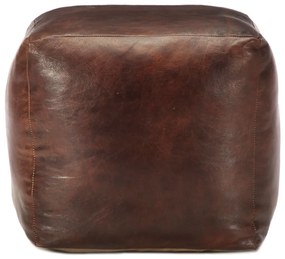 Pufe 40x40x40 cm couro de cabra genuíno castanho-escuro