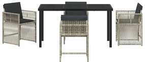 Conjunto de Jantar para Jardim com 5 Peças e Almofadas Cinza Claro