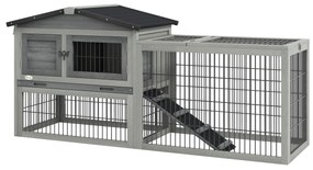 PawHut Coelheira Exterior de Madeira 150x52x68 cm Gaiola para 1-2 Coelhos com Teto Asfáltico Abatível Bandeja Amovível e Rampa Cinza | Aosom Portugal