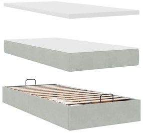 Estrutura cama otomana colchões 160x200cm veludo cinzento claro
