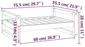 Cama para cães 75,5x55,5x28 cm madeira de pinho maciça preto