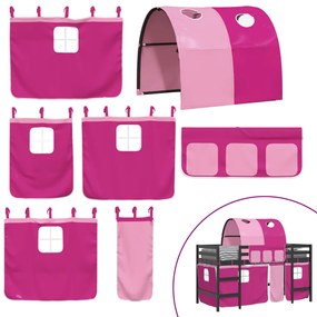 Cama alta p/ criança c/ túnel 90x200 cm pinho maciço rosa