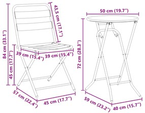 Conjunto Bistro Dobrável de 3 Peças Branco Aço