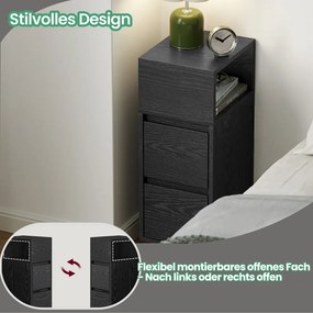 Mesa de cabeceira estreita com 2 gavetas 30,1 x 25,1 x 65,1 cm preta