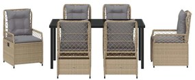 Conjunto de Jantar de Jardim com 7 Peças em Rattan Sintético Bege.